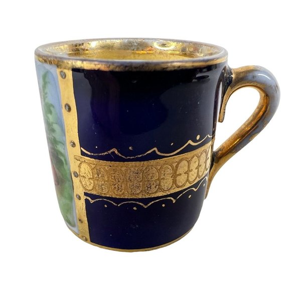 Miniature Royal Vienna Ackerman & Fritze Tea Cup & Saucer Cobalt Blue Demitasse - Picture 2 of 12